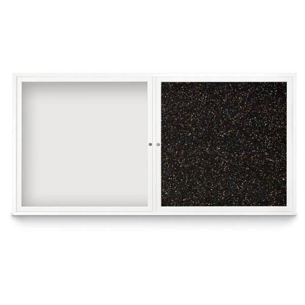 Corkboard, Single Door, Radius Frame, 24x36", Bronze/Cobalt